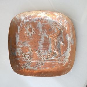 Vintage Copper On Silver Israel Wall Hanging